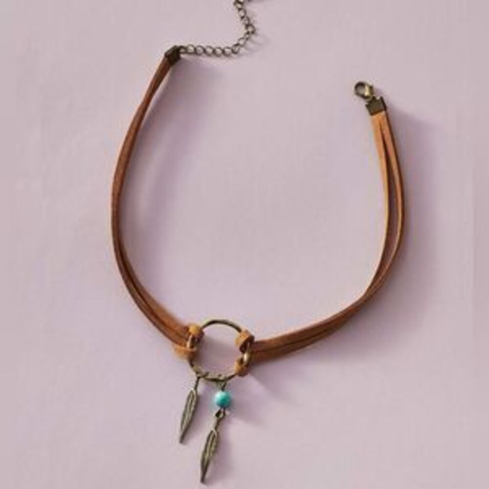 Cowgirl?Western Boho Vintage 70s Style Aztec Suede Turquoise Beaded Choker - Picture 3 of 5